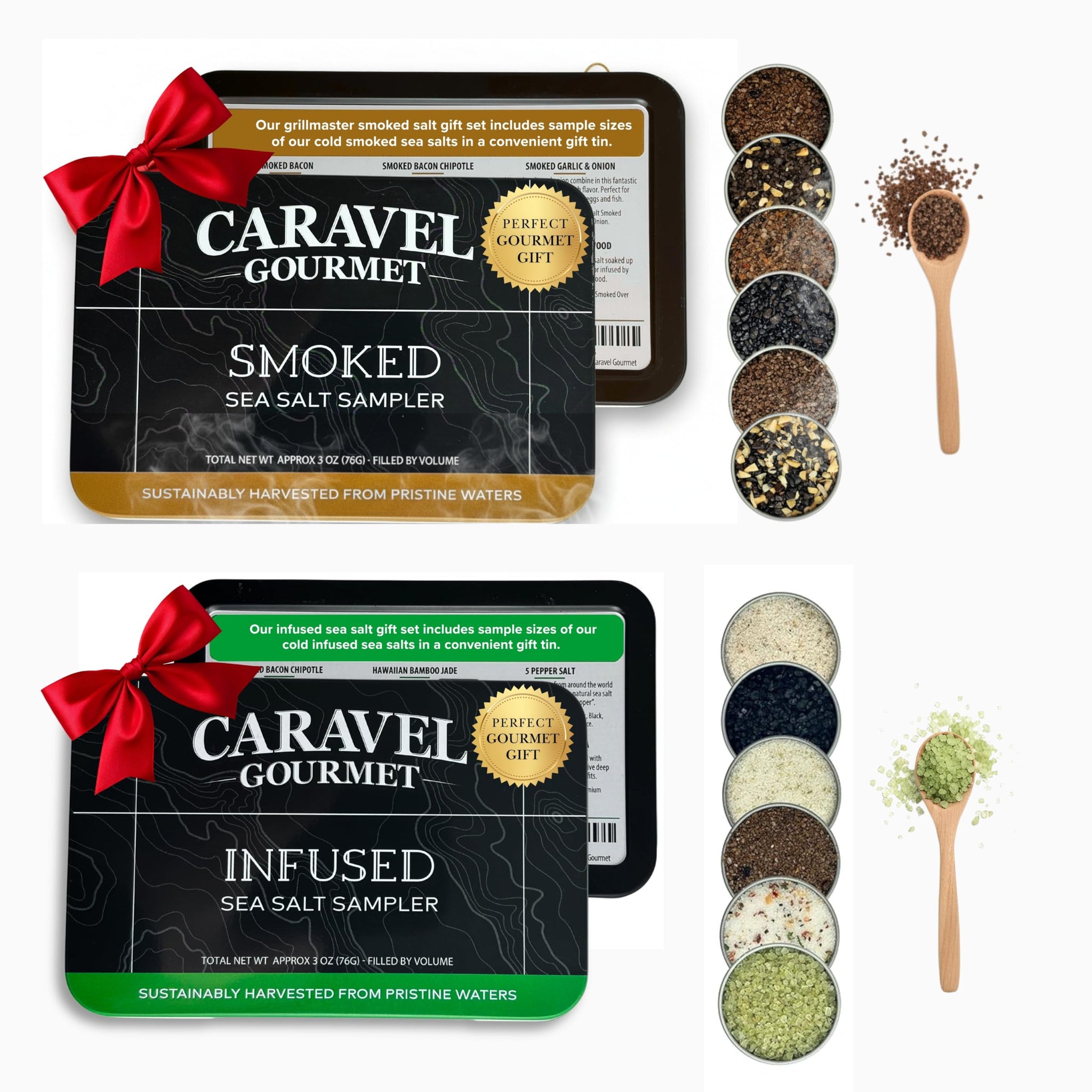 Infused & Smoked Sea Salt Sampler Collection - 12-Flavor Cooking Salts Bundle in 0.5 oz Reusable Tin Each - Smoky Finishing Salt Variety Pack Gift Set