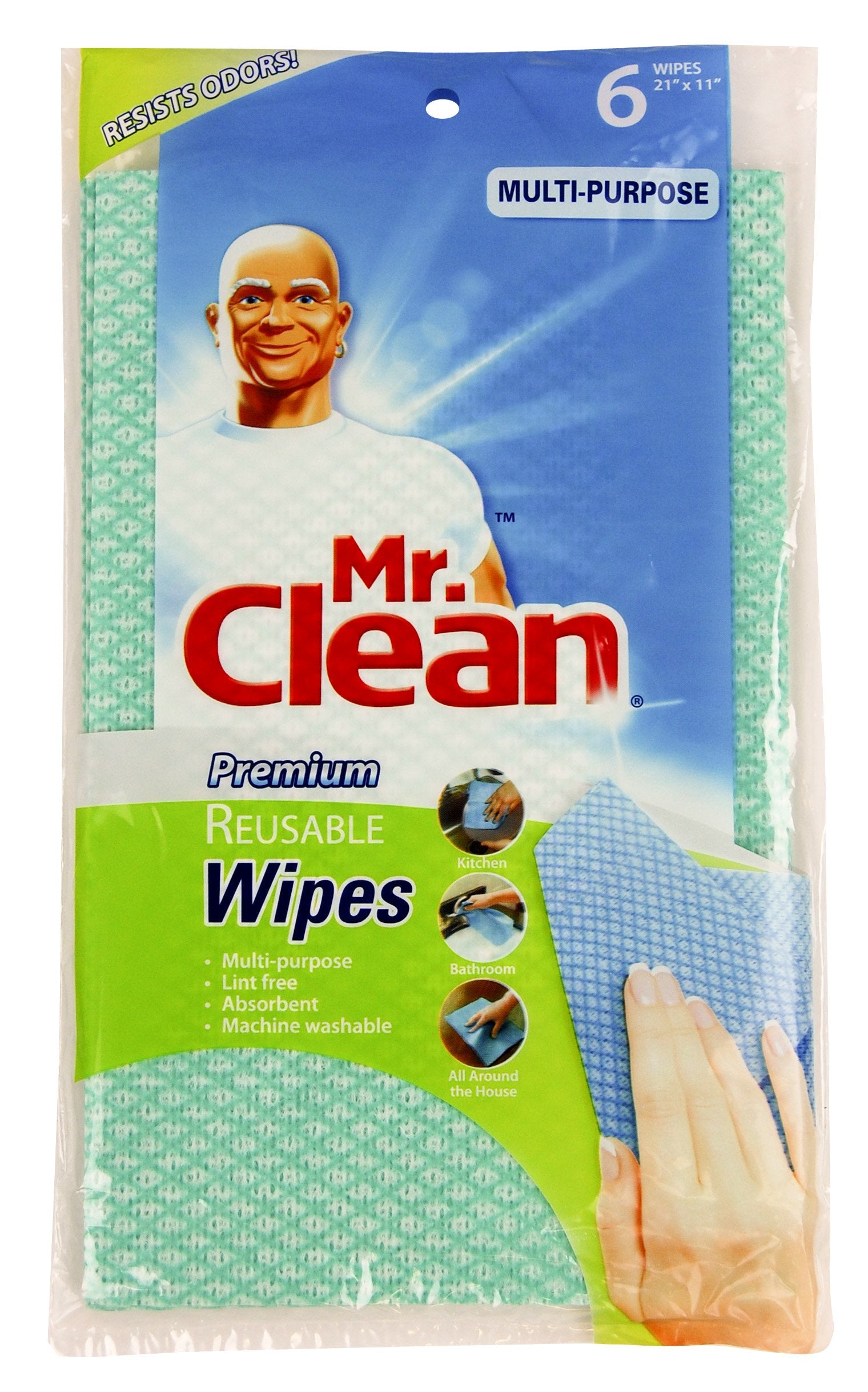 Mr. Clean 243028 Premium Reusable Wipes, 6 Count