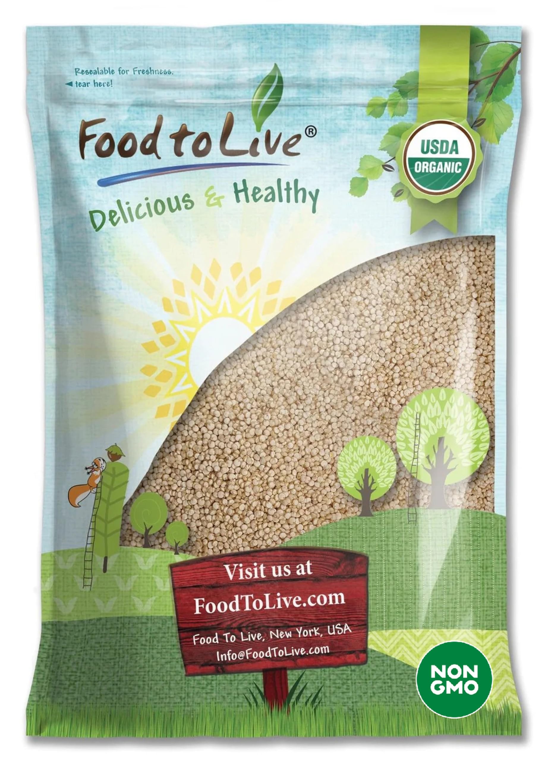 Food to Live Organic White Quinoa, 15 Pounds Whole Grain, Non-GMO, Kosher, Vegan, Sirtfood, Bulk