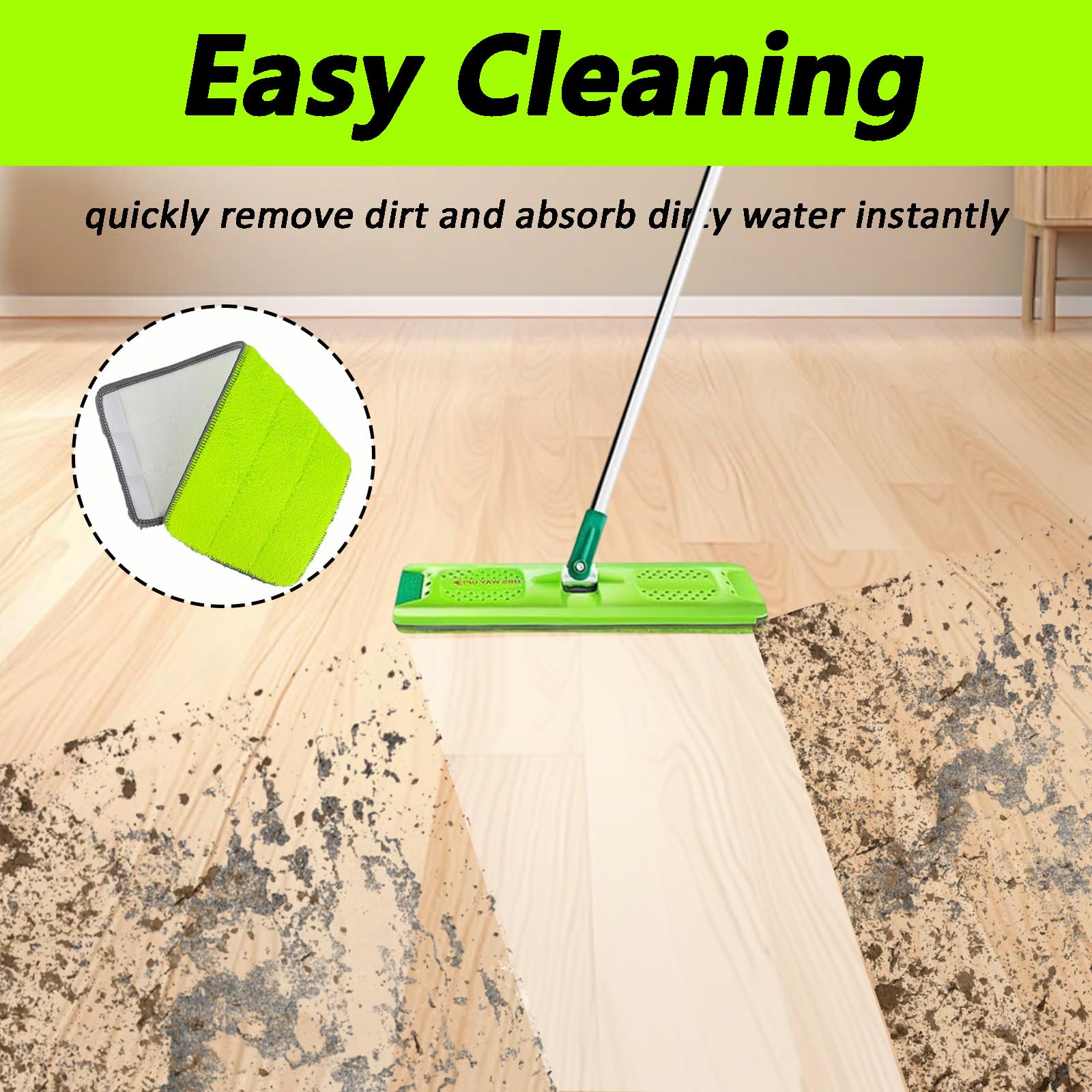 6PCS Replacement Mop Pads for Libman Rinse 'n Wring Mop and Bucket System, Microfiber Mopping Cloth, Wet & Dry Cleaning Refill Head, Green