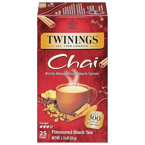 TWININGS 09185 Tea Bags, Chai, 1.76 oz, 25/Box