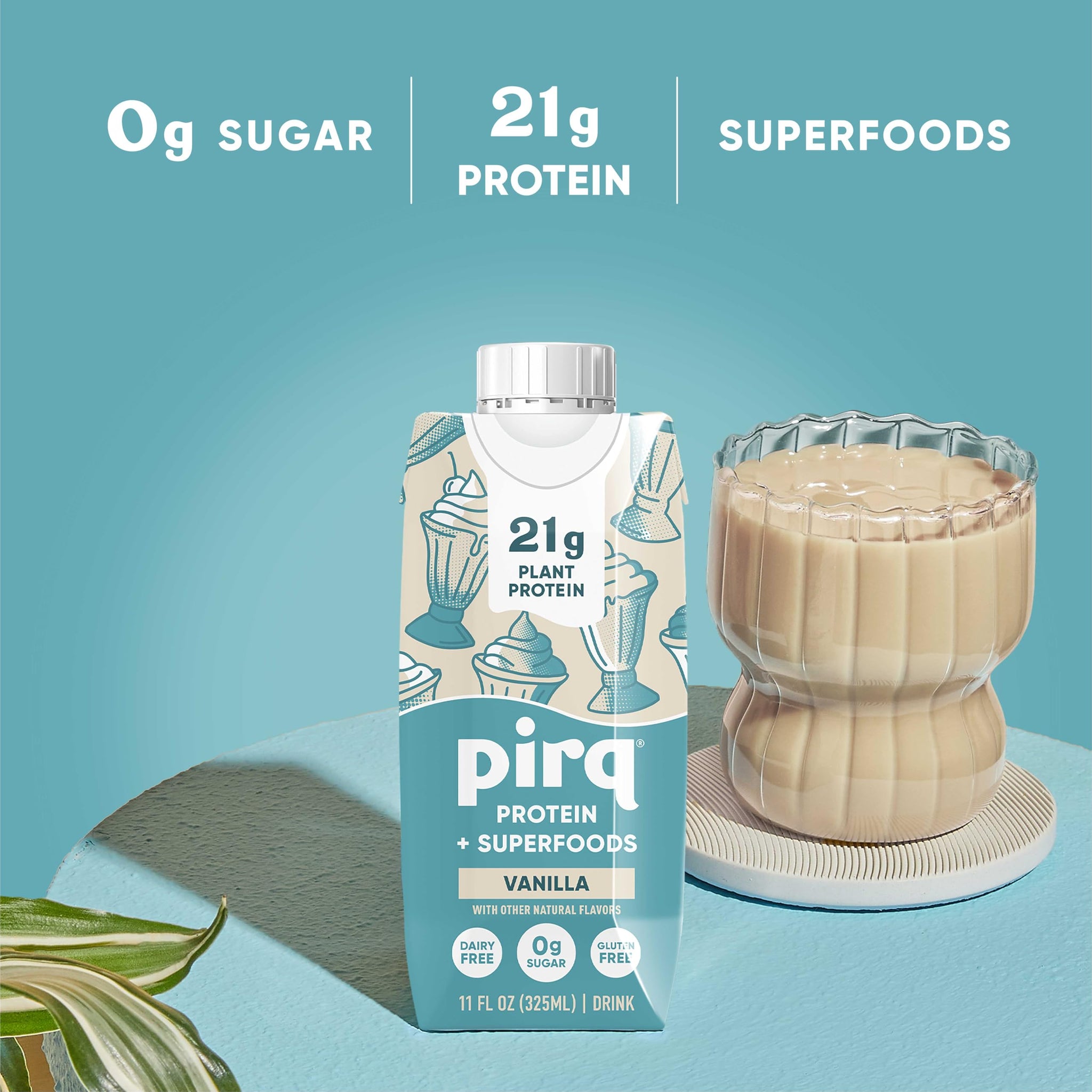 Pirq, 21g Dairy Free Protein Shake, 25 Superfoods, 0g Sugar, Plant-Based Protein Drink, Gluten-Free, Vegan, Kosher, Keto, Low Carb, Low Calorie (12