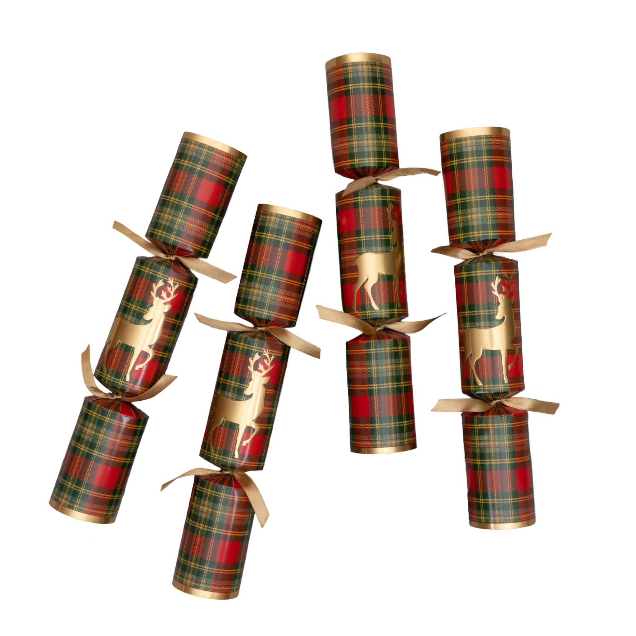 Caspari Reindeer Tartan Celebration Party Favors - Includes 6 Luxury Paper Favors with Surprise Trinkets, Crowns & Jokes