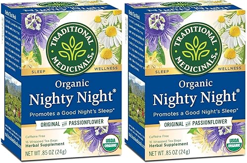 Traditional Medicinals Organic Nighty Night with Passionflower Herbal Tea, Promotes a Good Night’s Sleep, (Pack of 2) - 16 Tea Bags