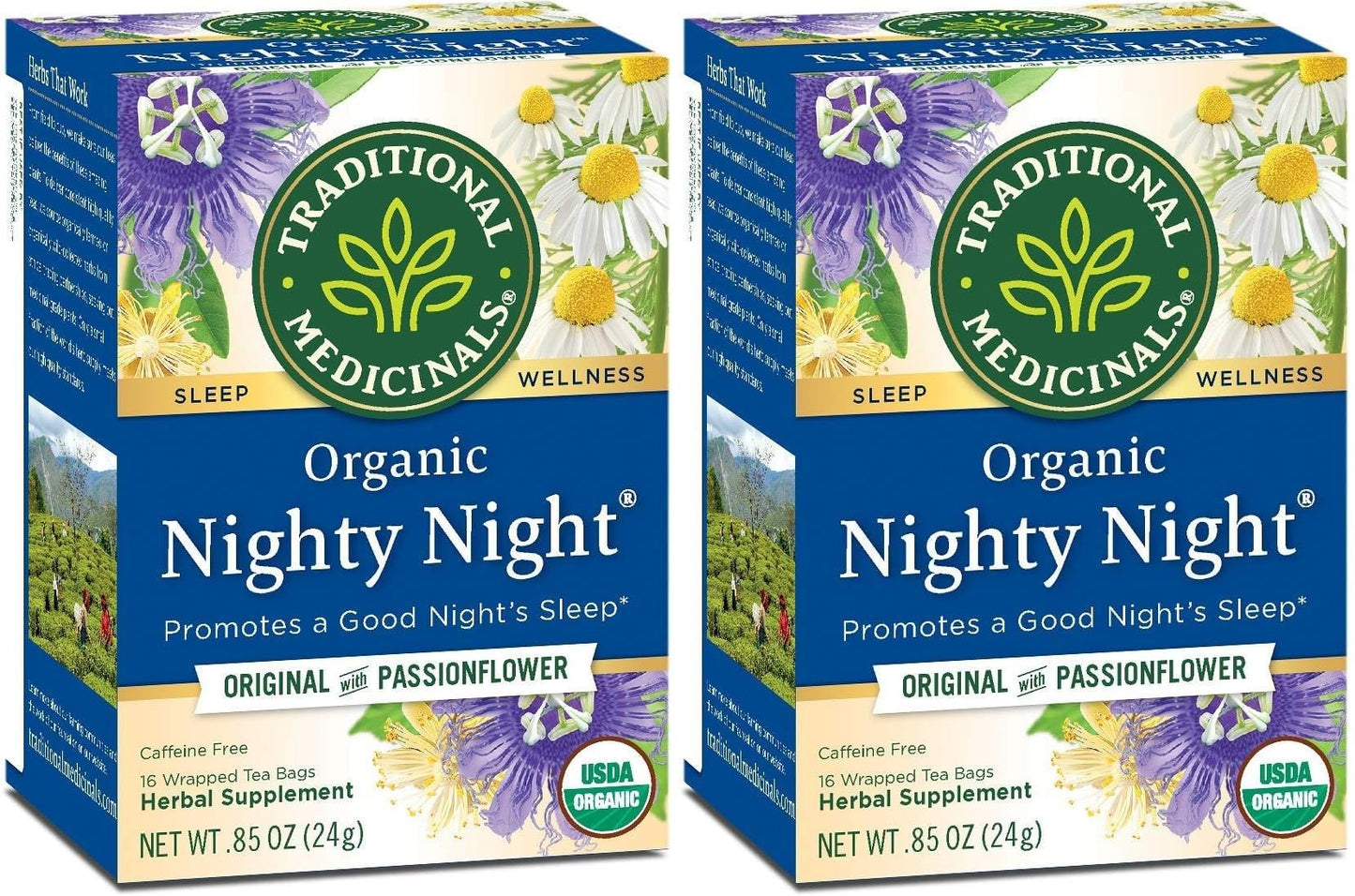 Traditional Medicinals Organic Nighty Night with Passionflower Herbal Tea, Promotes a Good Night’s Sleep, (Pack of 2) - 16 Tea Bags