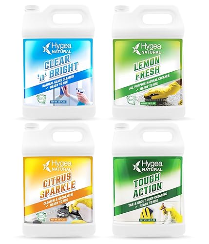 Hygea Natural Cleaning Starter Kit - 1 Gallon - Eco-Friendly Household Cleaners - Degreaser, All Purpose Cleaner, Glass Cleaner, & Tile and Grout
