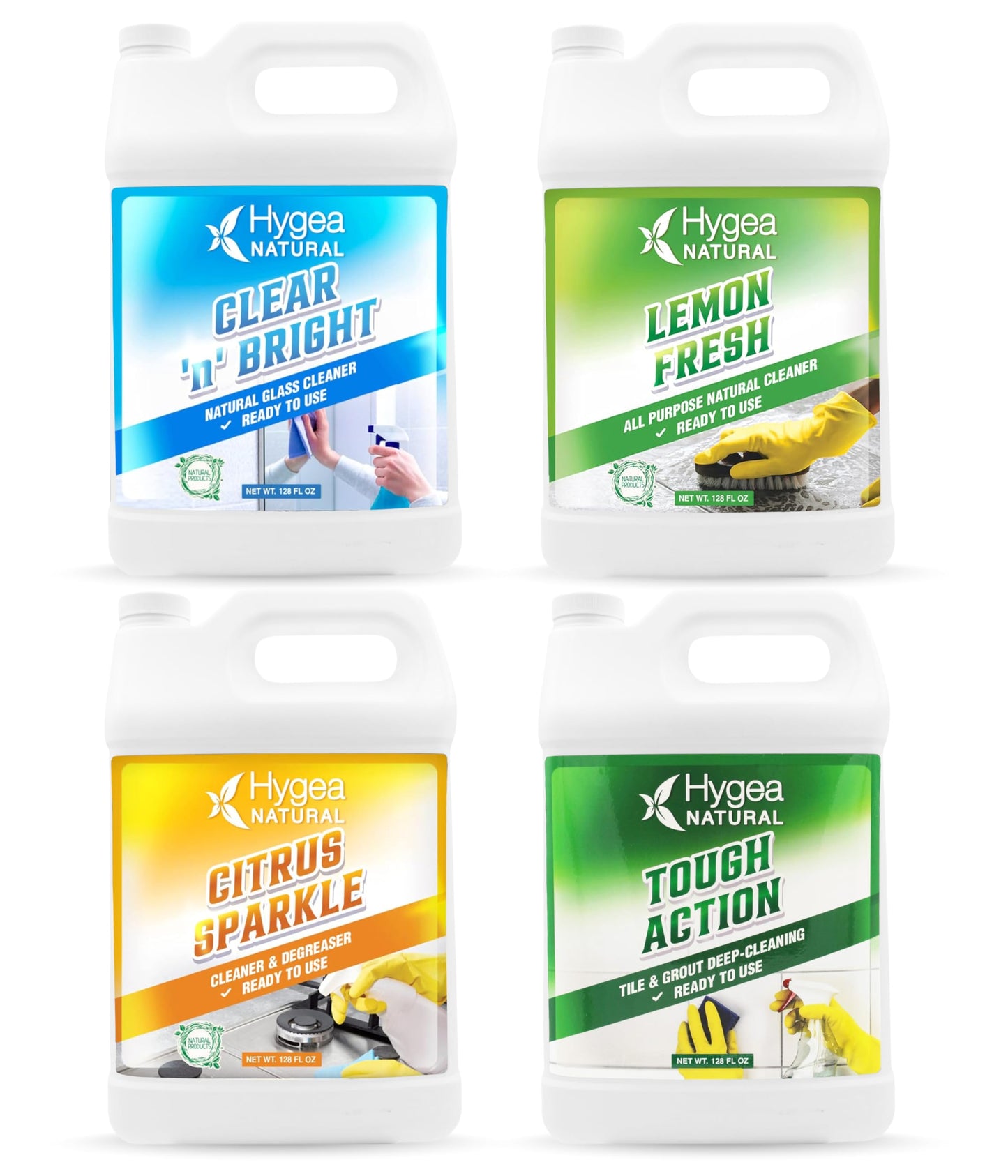 Hygea Natural Cleaning Starter Kit - 1 Gallon - Eco-Friendly Household Cleaners - Degreaser, All Purpose Cleaner, Glass Cleaner, & Tile and Grout