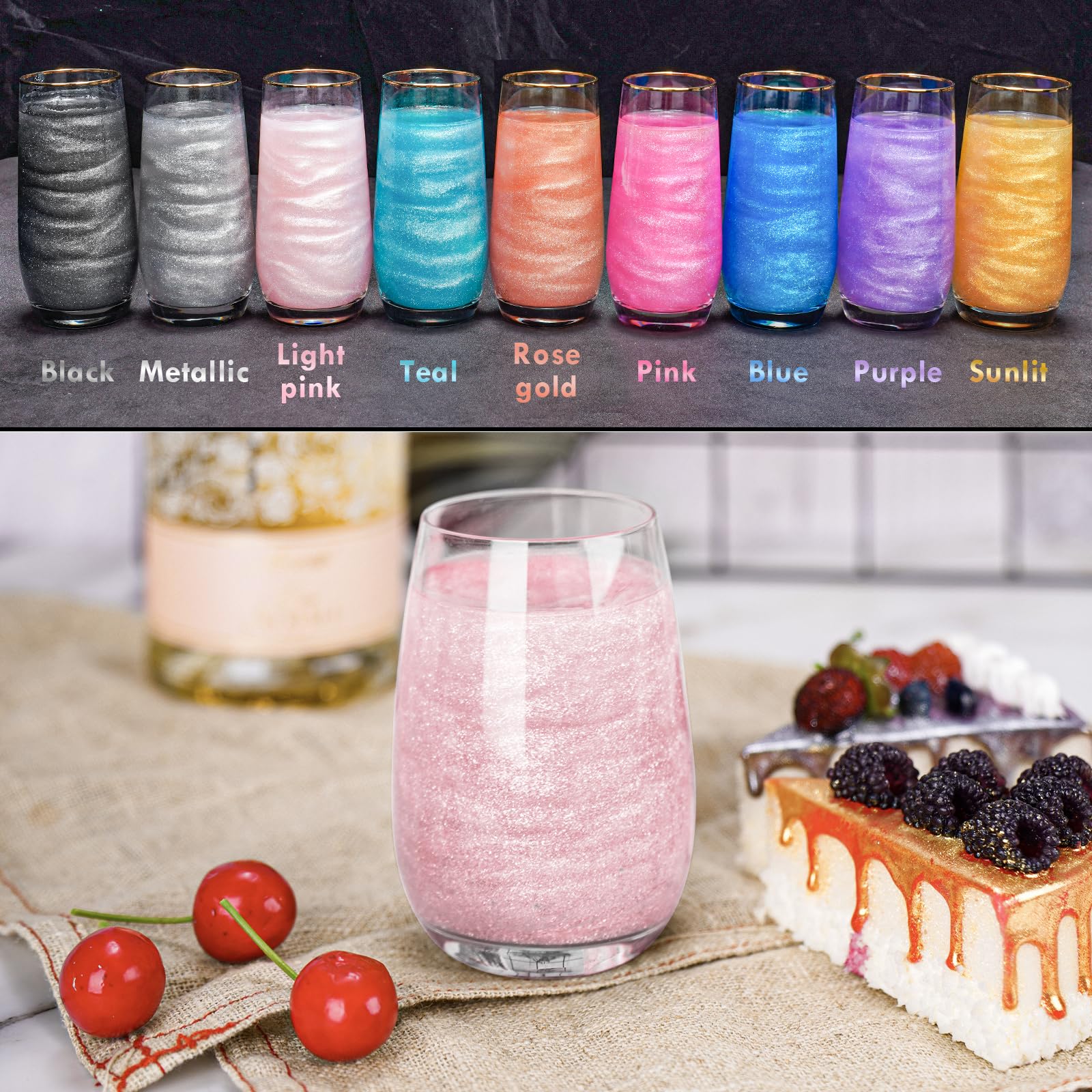 NiHome Edible Food-Grade Glimmer Powder Glitter Luster Dust Metallic Food Decorating Sprinkle Glimmery Dust for Drink Wine Beverage Cake Candy Dessert