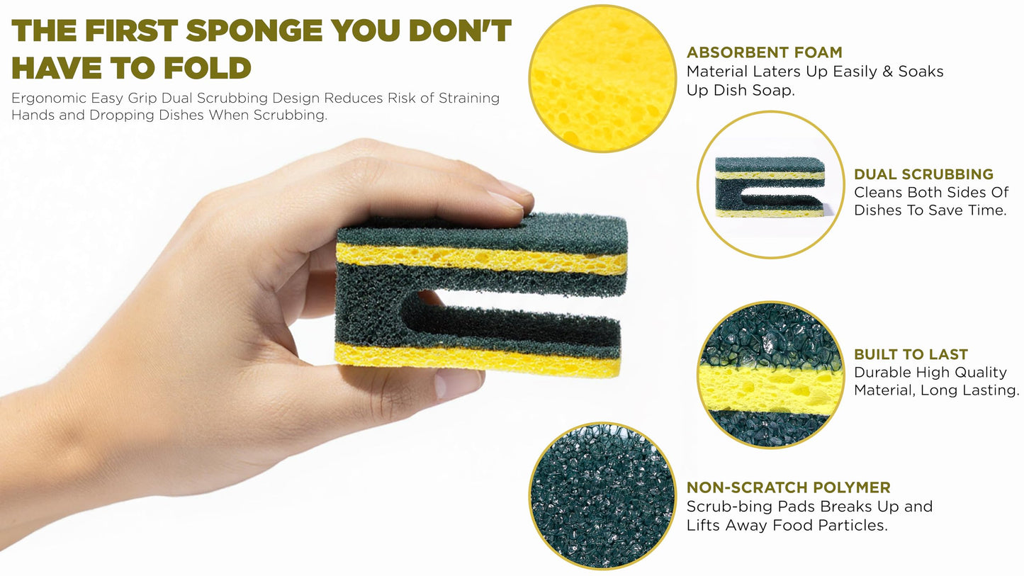 Dish Buddie Kitchen Sponge for Washing Dishes 2X Faster. Easy Grip. Dish Sponges Wash Both Sides of Dishes Simultaneously Safely Wash Knives. (8