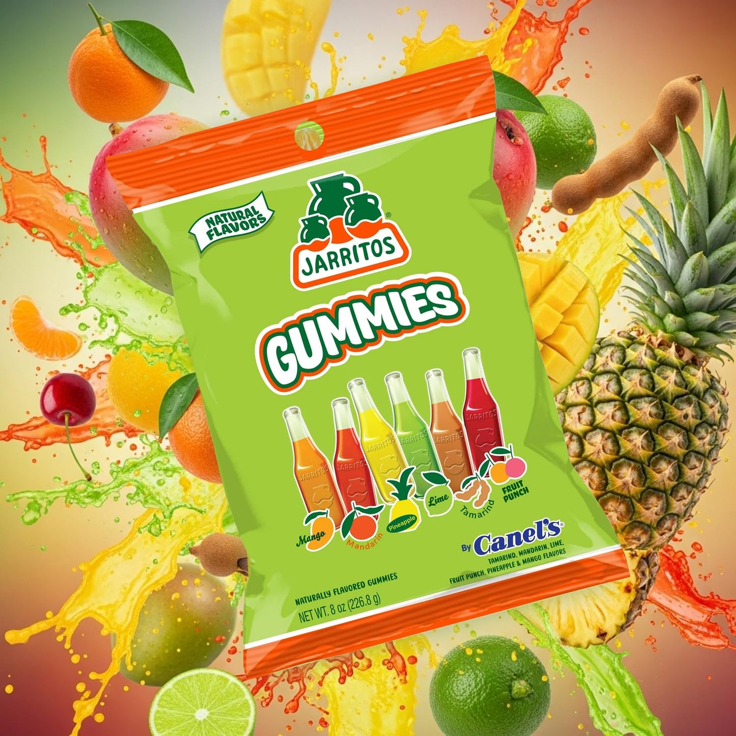 Jarritos Gummies Candy - Single 8oz Bag of Sweet Mexican Gummy Candies with Mixed Natural Flavors - 6 Fruity Flavors - Sweet & Chewy Vegan Gummy Snack