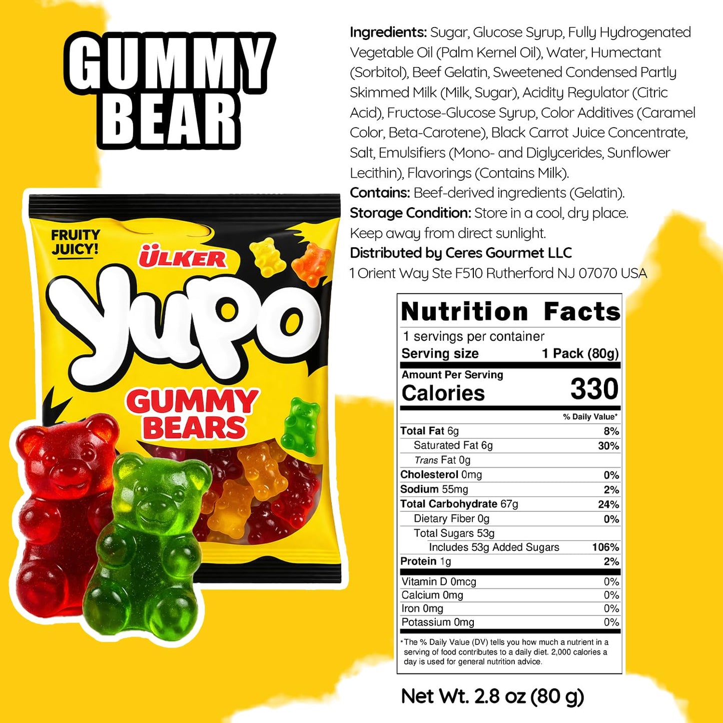 Ceres Gourmet Gummy Bears Bulk Candy 24 Pack (2.82 oz Each), Assorted Fruit Flavored Gummi Teddy Bear Soft Candies, Individually Wrapped Snack Packs