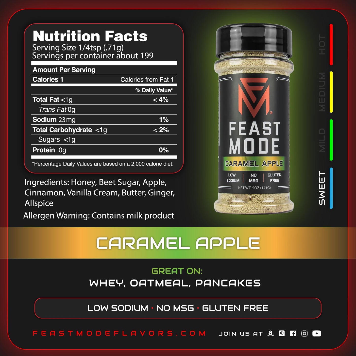 Feast Mode Flavors | Apple Spice Pack | 2 count | 5oz seasonings | Cinnamon Honey Butter | Caramel Apple | meal prep seasoning, low sodium, no msg