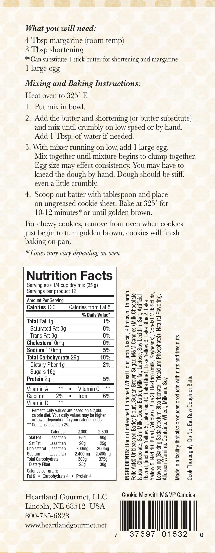 Heartland Gourmet M & M Cookie Mix | Makes Approximately 20 Cookies | Easy to Bake | Make Your Own Fresh Warm Cookies | Product of Nebraska | Pack of 1