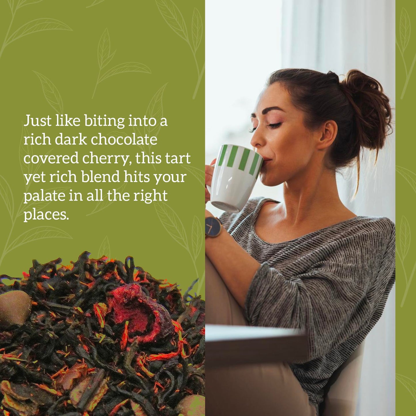 Nelson's Tea Dark Chocolate Cherry - Cut & Sifted Pu-erh Black Tea Loose Leaf with Rich Blend of Chocolate Chips, Wild Cherry Bark, Cacao Nibs