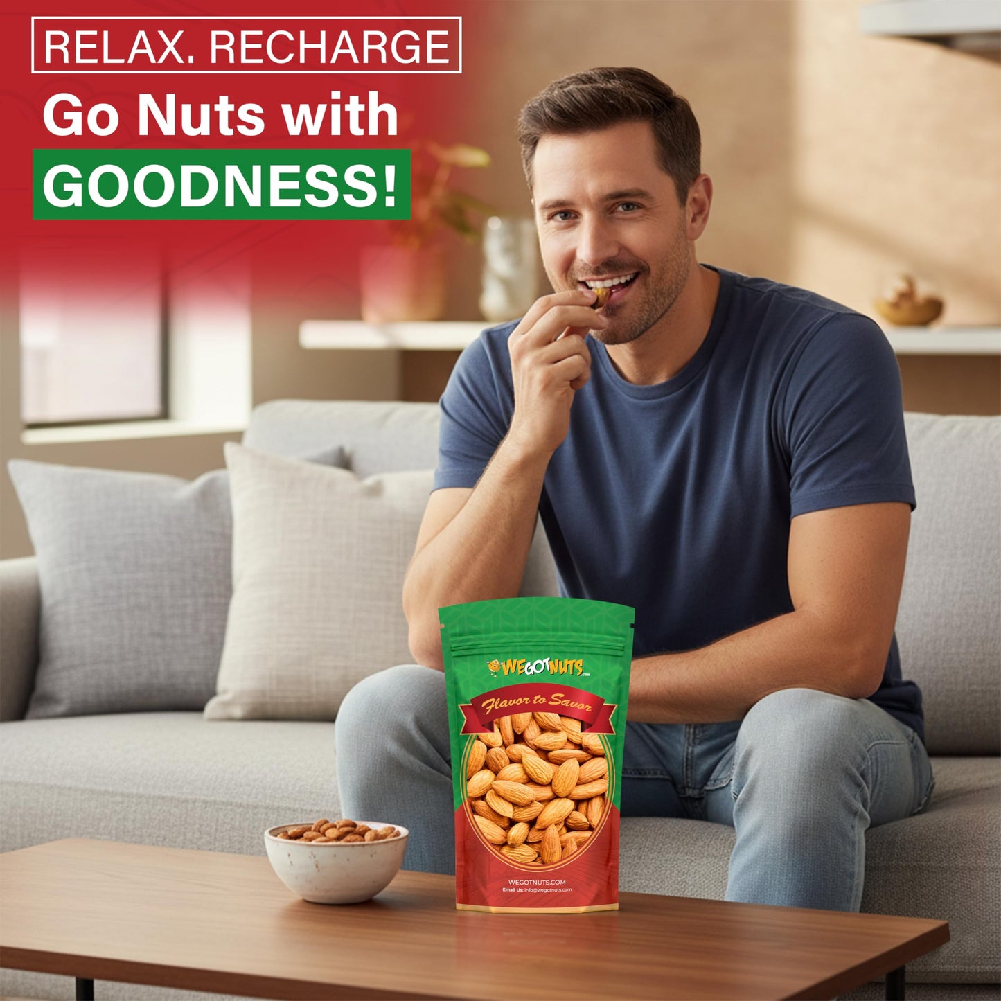 We Got Nuts Jumbo California Almonds 64oz (4 Pounds) (Whole, Naturel, Non Gmo, Shelled, Unsalted)