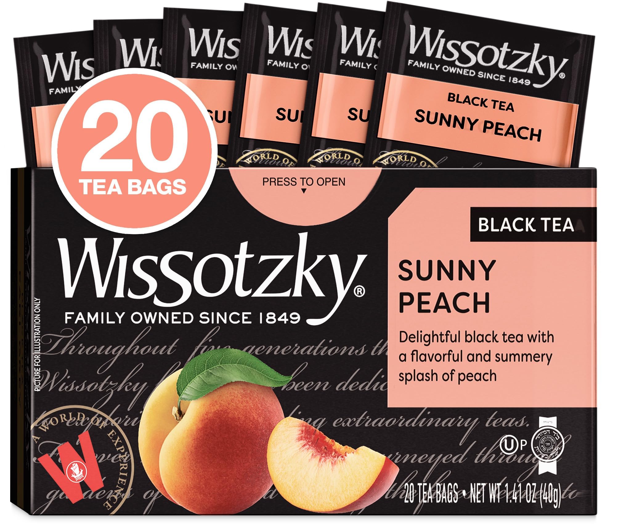 Wissotzky Sunny Peach Black Tea, 20 Tea Bags | Antioxidant Rich | Fruity Delight | Black Tea Bags