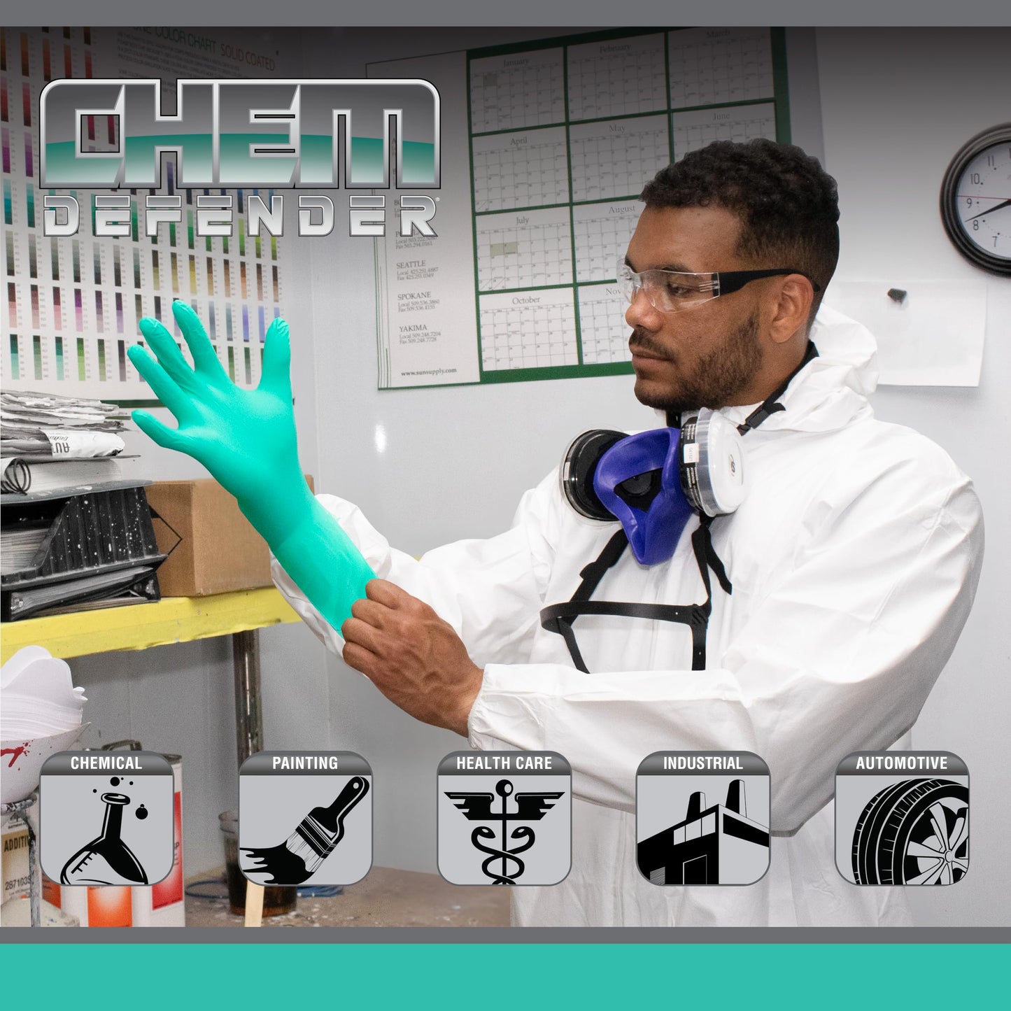 SAS ChemDefender Powder-Free Chloroprene Disposable Gloves | 5 Mil - Large | Chemical Resistance, Textured Fingertips, Extended 12" Cuff, Single Use |