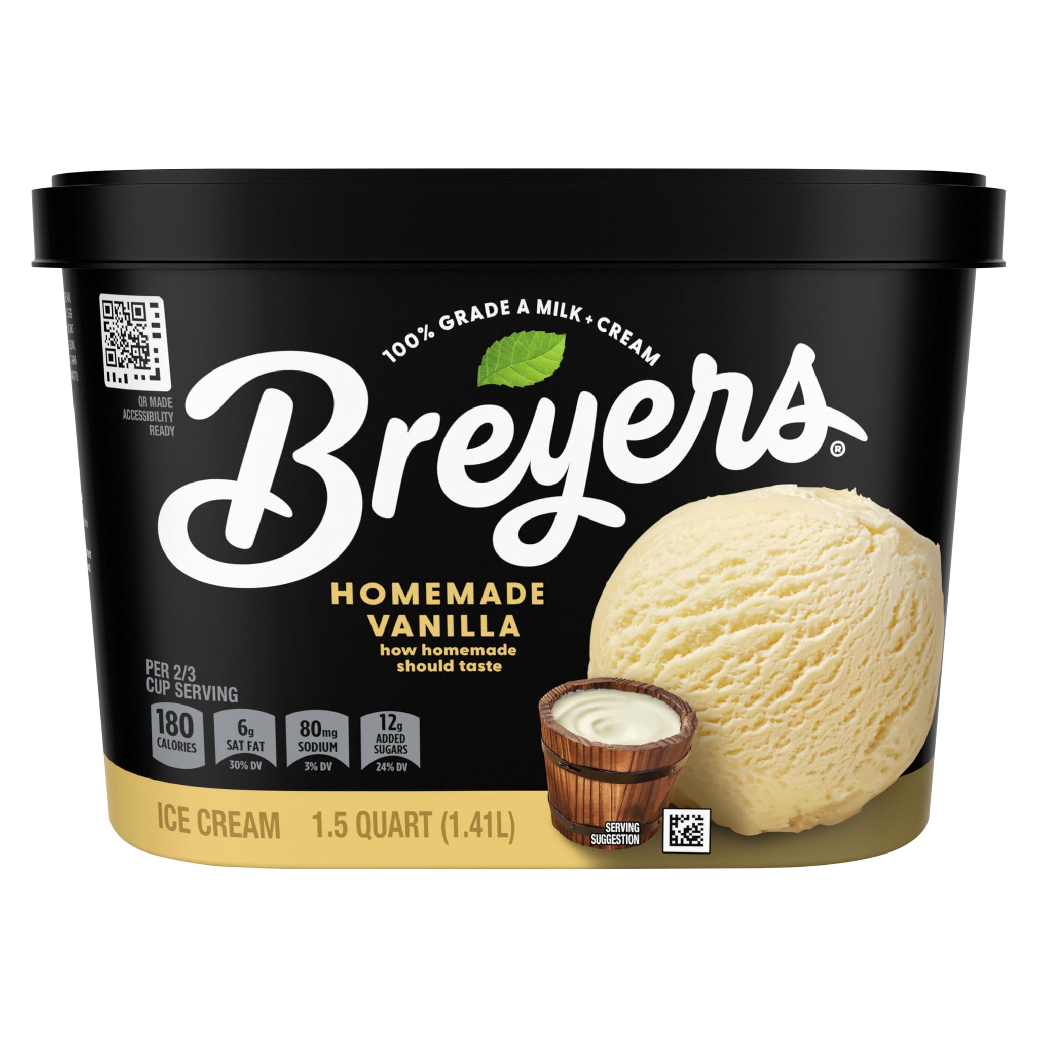 Breyers Classics Ice Cream For a Delicious Frozen Treat Homemade Vanilla Made with 100% Grade A Milk & Cream, Sustainably-Farmed Vanilla 48 oz