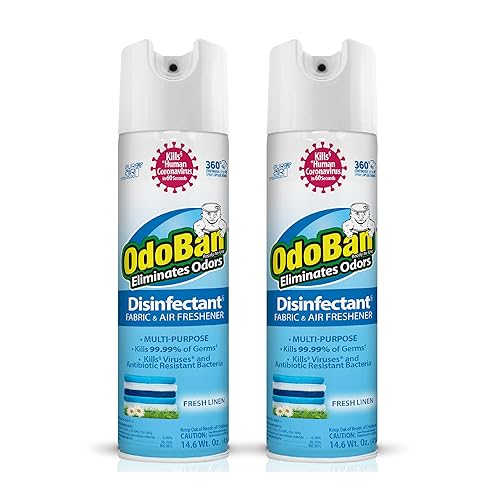 OdoBan Ready-to-Use 360-Degree Continuous Spray Disinfectant and Harsh Aroma Eliminator, Fabric and Air Freshener, 2 Pack, 14.6 Ounces Each, Fresh
