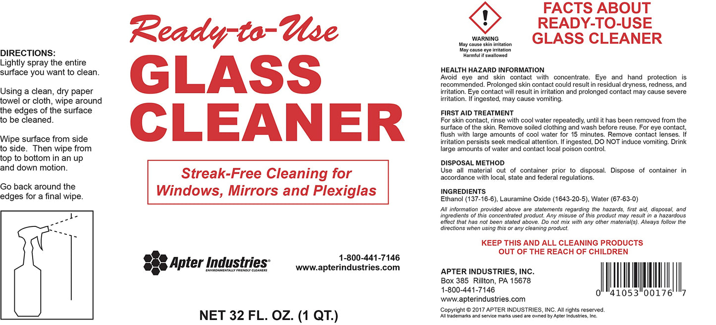 Apter Industries Ready-To-Use Glass Cleaner Ammonia-Free, 32oz. (Pack of 2)