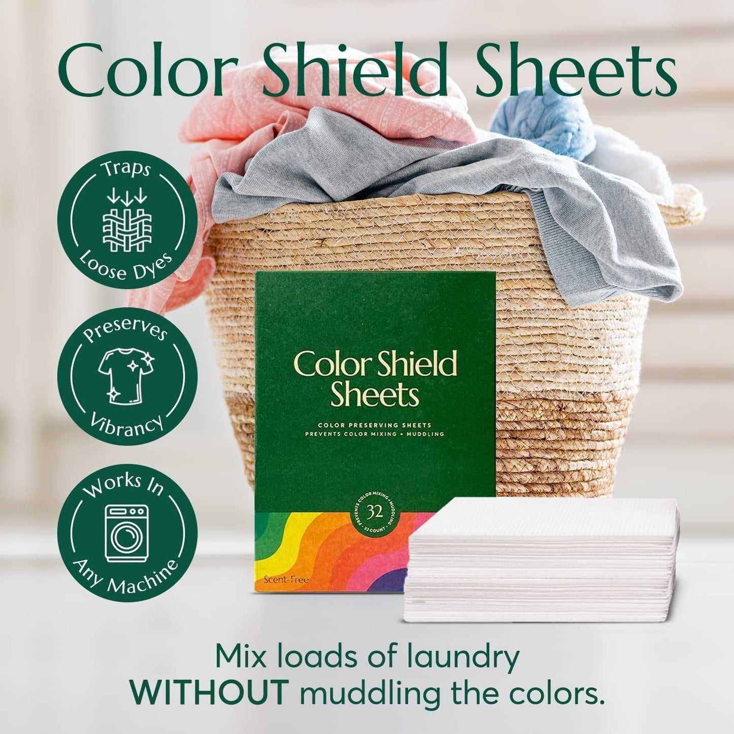CLEANOMIC Color Shield Sheets (32 Sheets) - Color Preserving Laundry Sheets, Dye Absorbing, Prevent Color Mixing