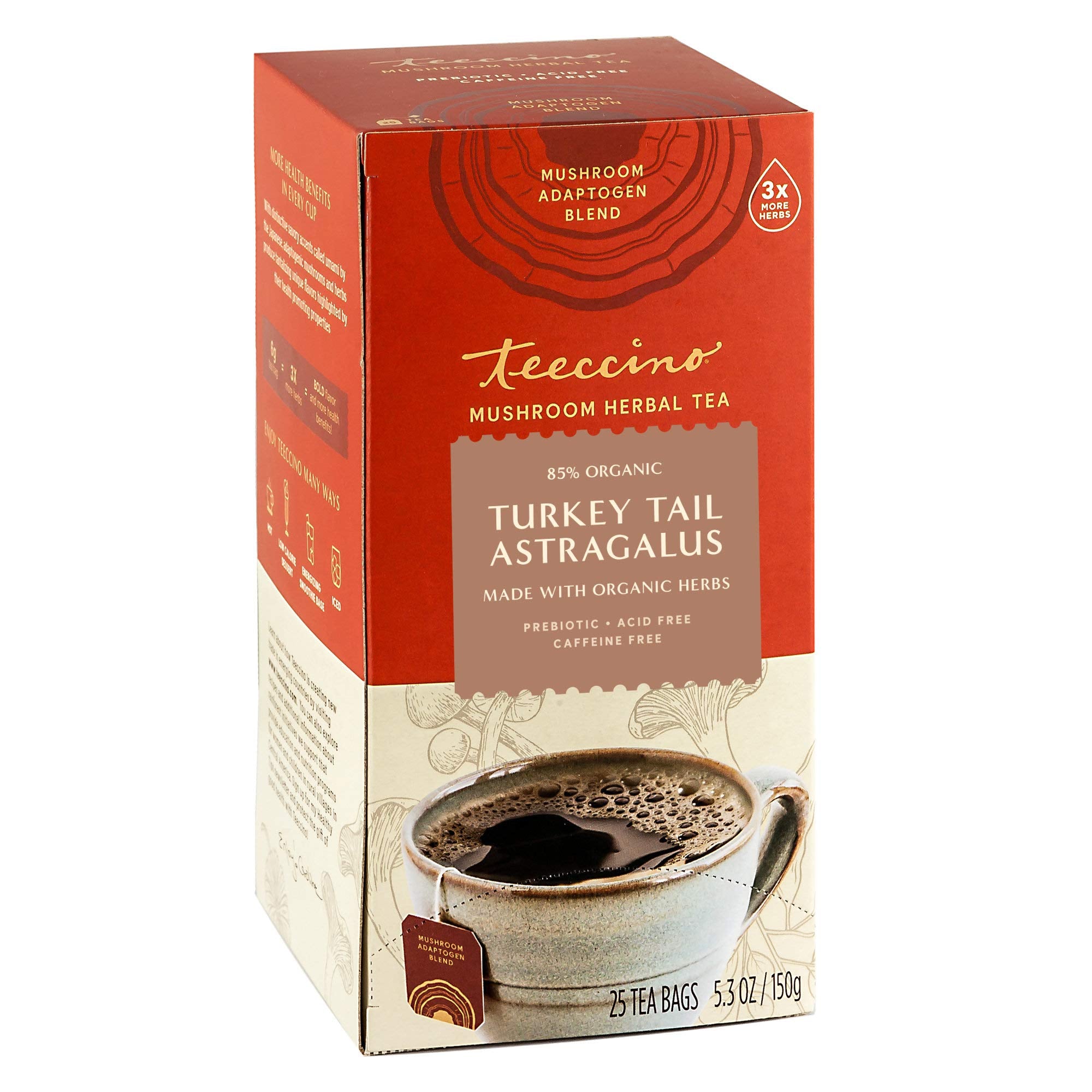Teeccino Herbal Tea Variety Pack - Reishi Eleuthero French Roast, Turkey Tail Astragalus, & Macadamia Nut - Mushrooms & Adaptogenic Herbs, 25 Count