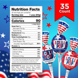 Patriotic Candy - 2 Pound Bulk Pack - 35 Count - 4th of July Lollipops - Red White and Blue Candy - Cherry, Vanilla, Blue Raspberry - Gum Filled Pops