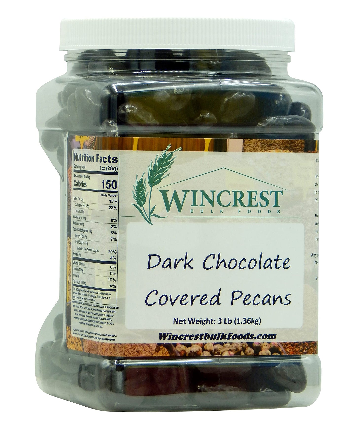 Dark Chocolate Covered Pecans - 3 Lb Tub