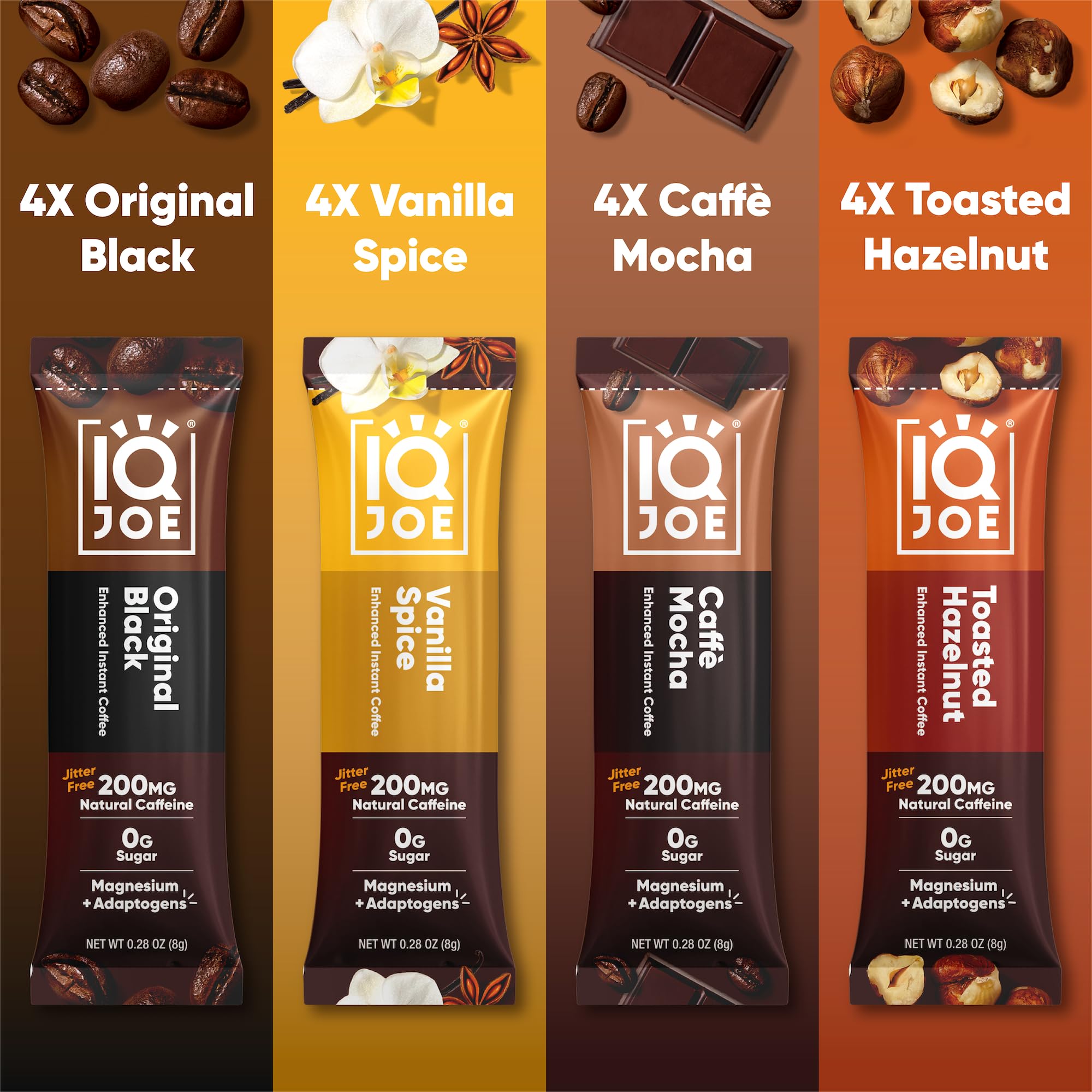 IQJOE Mushroom Coffee Packets - Variety Pack | 16 Stick Packs | Lion's Mane, Magnesium L-Threonate, Adaptogens | Instant Coffee for Jitter-Free Focus