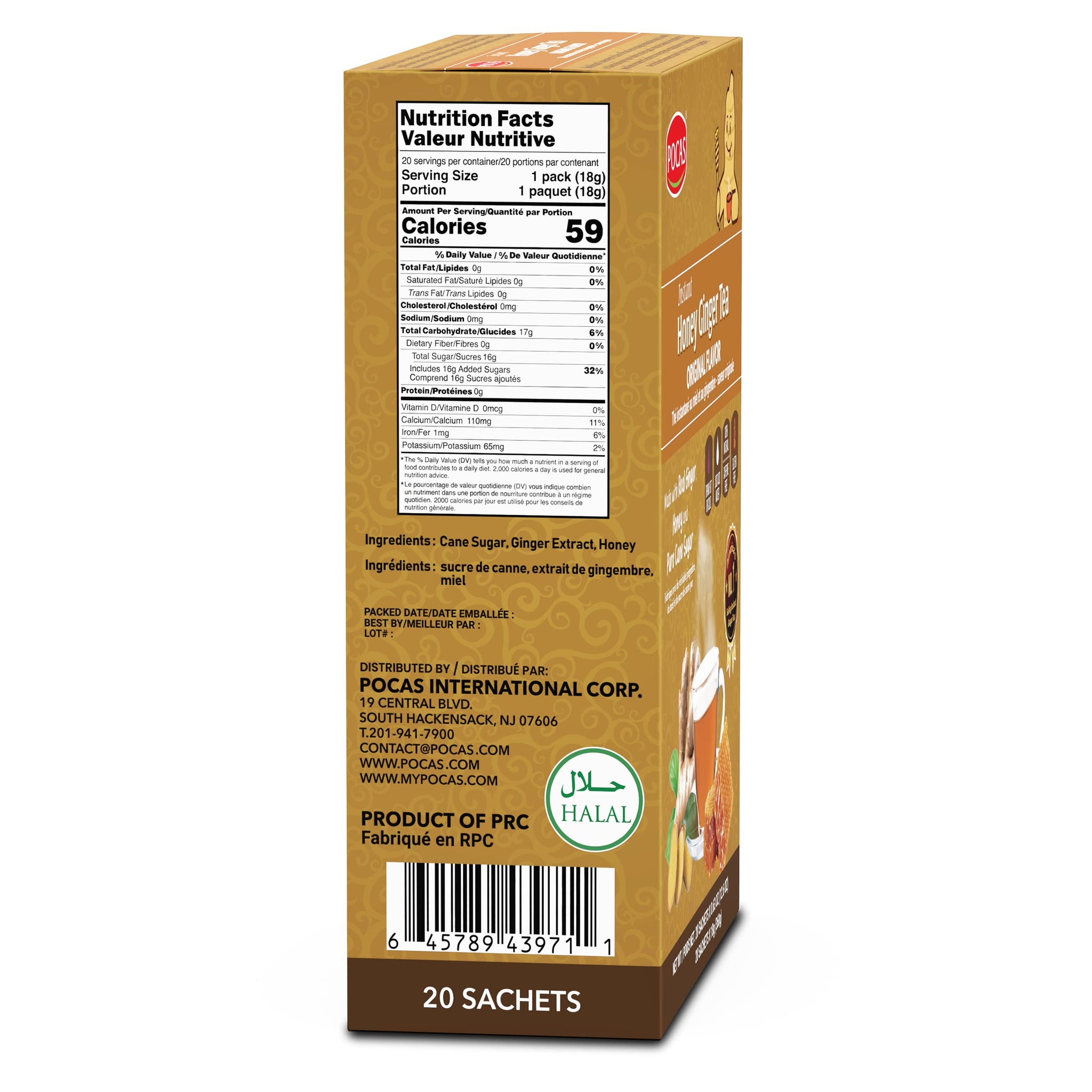 Pocas Honey Ginger Tea, Original, Instant Powder (20 Pack)