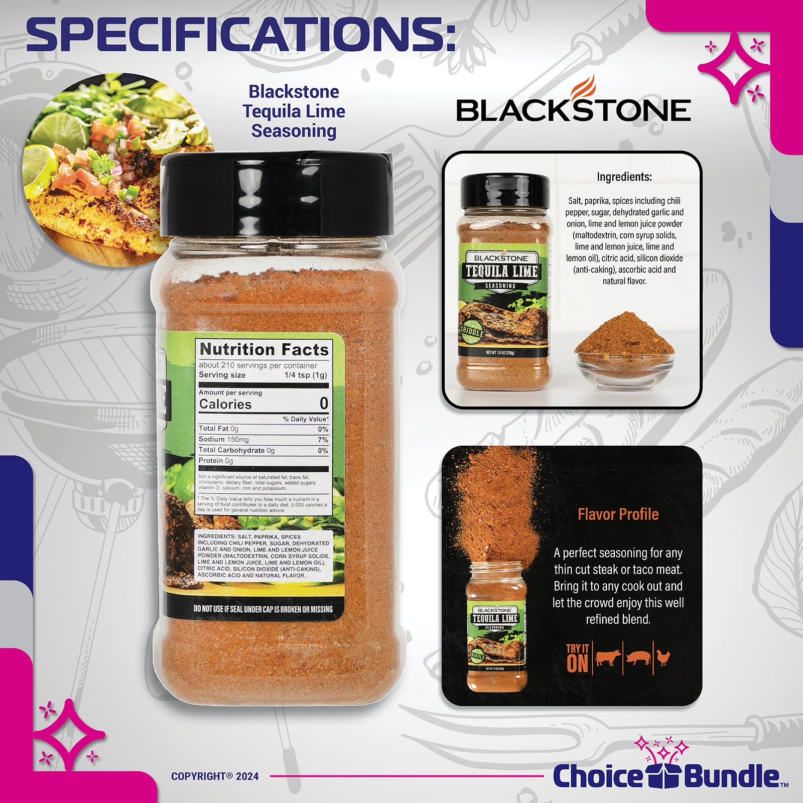 Blackstone Tequila Lime Seasoning - Gourmet Griddle Premium Barbecue Rub 2 Pk (14.8 oz) + BBQ Masters & Opener (4 Items)!