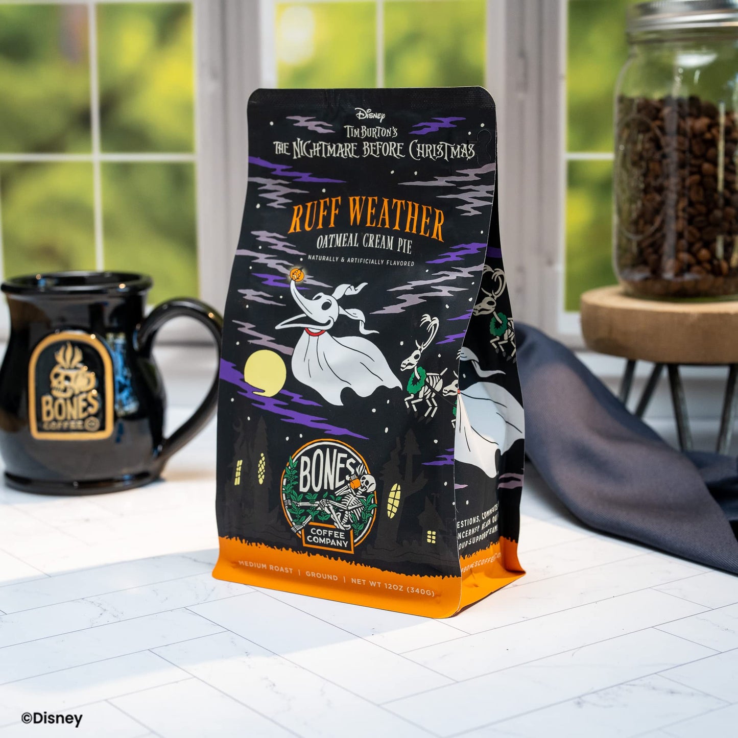 Bones Coffee Company The Nightmare Before Christmas Ruff Weather Flavored Coffee Beans, Whole Bean Coffee Medium Roast Low Acid, Oatmeal Creampie
