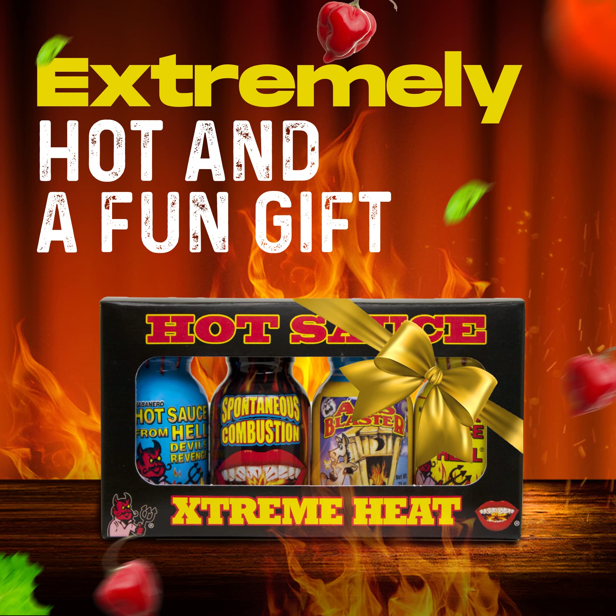 Xtreme Heat Hot Sauce Bottles Gourmet Gift Set Travel Size - 4 Pack - Perfect Gourmet Christmas Gifts for the Hot Sauce Fan