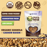 Pure Bliss Organics No Sugar Buzz Cashew Raisin Granola, Certified Organic and Gluten Free, Vegan, Non GMO, Low Glycemic, Low Sugar Alternative, Date