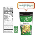 Eden Organic Pistachios, Shelled, Roasted, and Misted with Sea Salt, California Grown, 4 oz