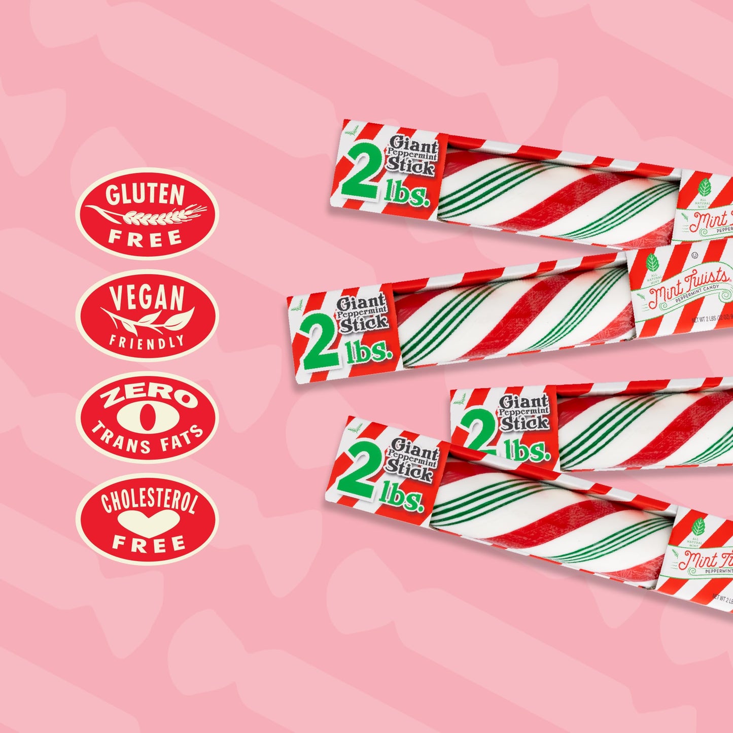 Atkinson's Mint Twists Giant 2 lb. Peppermint Stick - Peppermint Red & White Candy - Gluten Free, Kosher, Vegan - Great for Gifting, Crafting