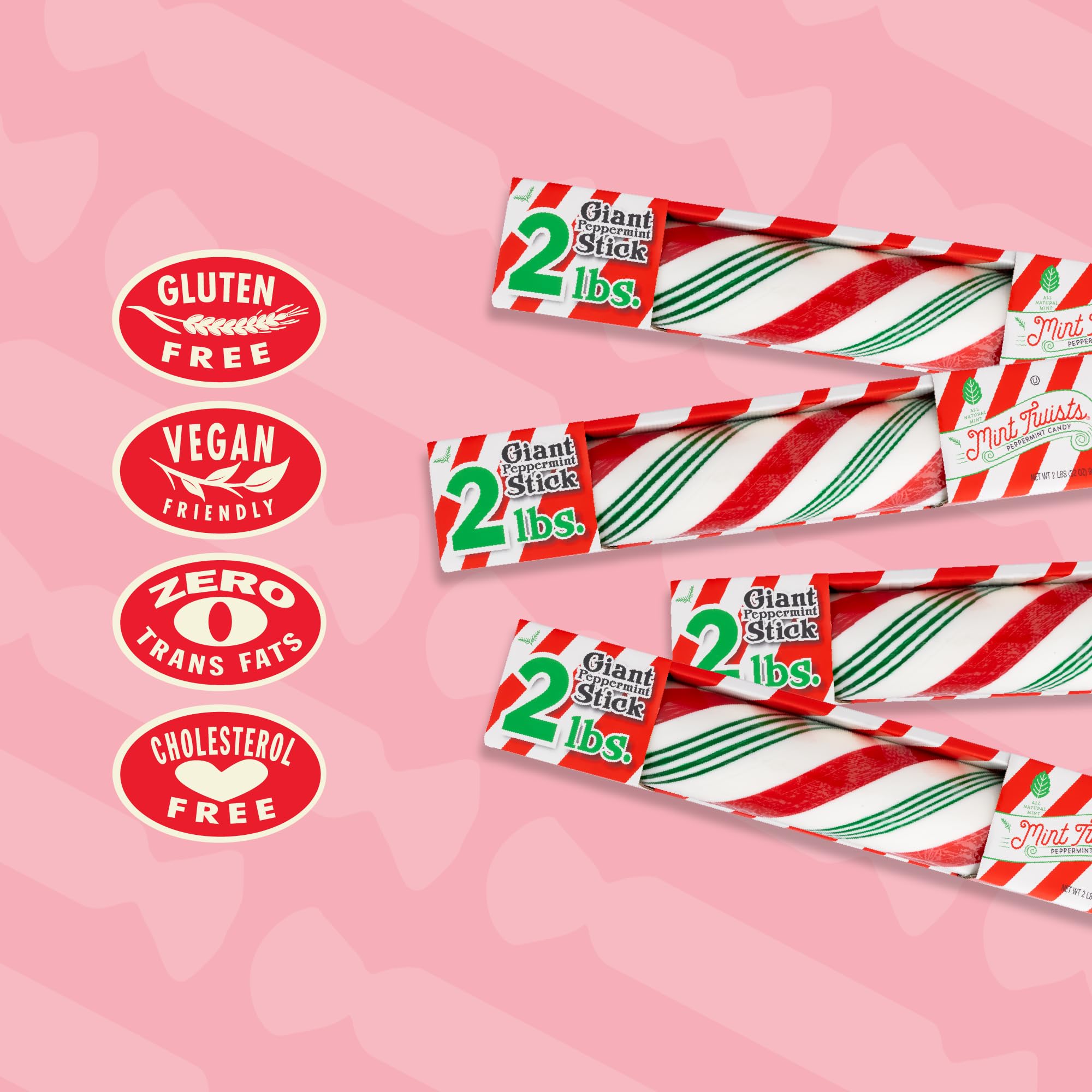 Atkinson's Mint Twists Giant 2 lb. Peppermint Stick - Peppermint Red & White Candy - Gluten Free, Kosher, Vegan - Great for Gifting, Crafting