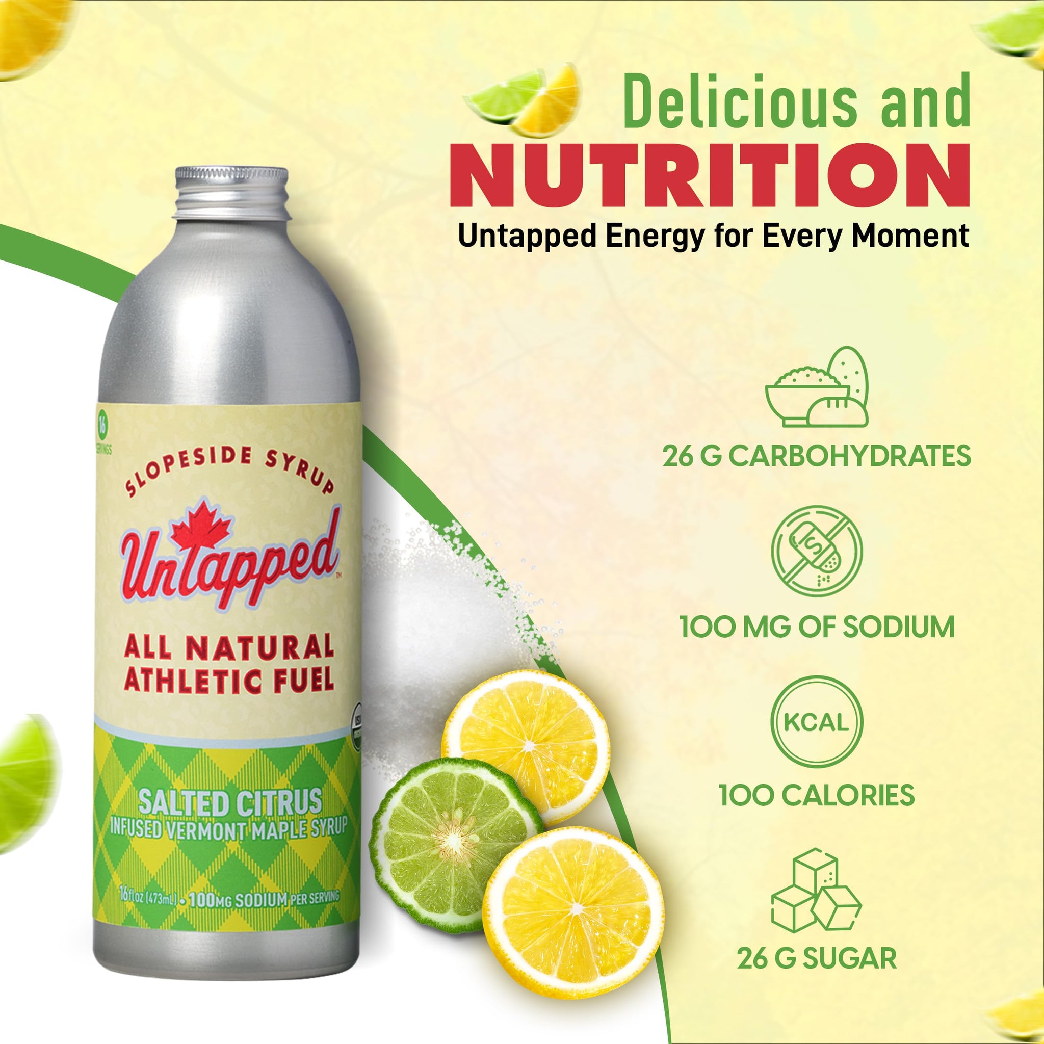 UnTapped Salted Citrus Bulk Bottle - 16 Servings | 16 Fl Oz Aluminum Bottle | Pure Maple Syrup with Refreshing Citrus Flavor and Sea Salt for Natural