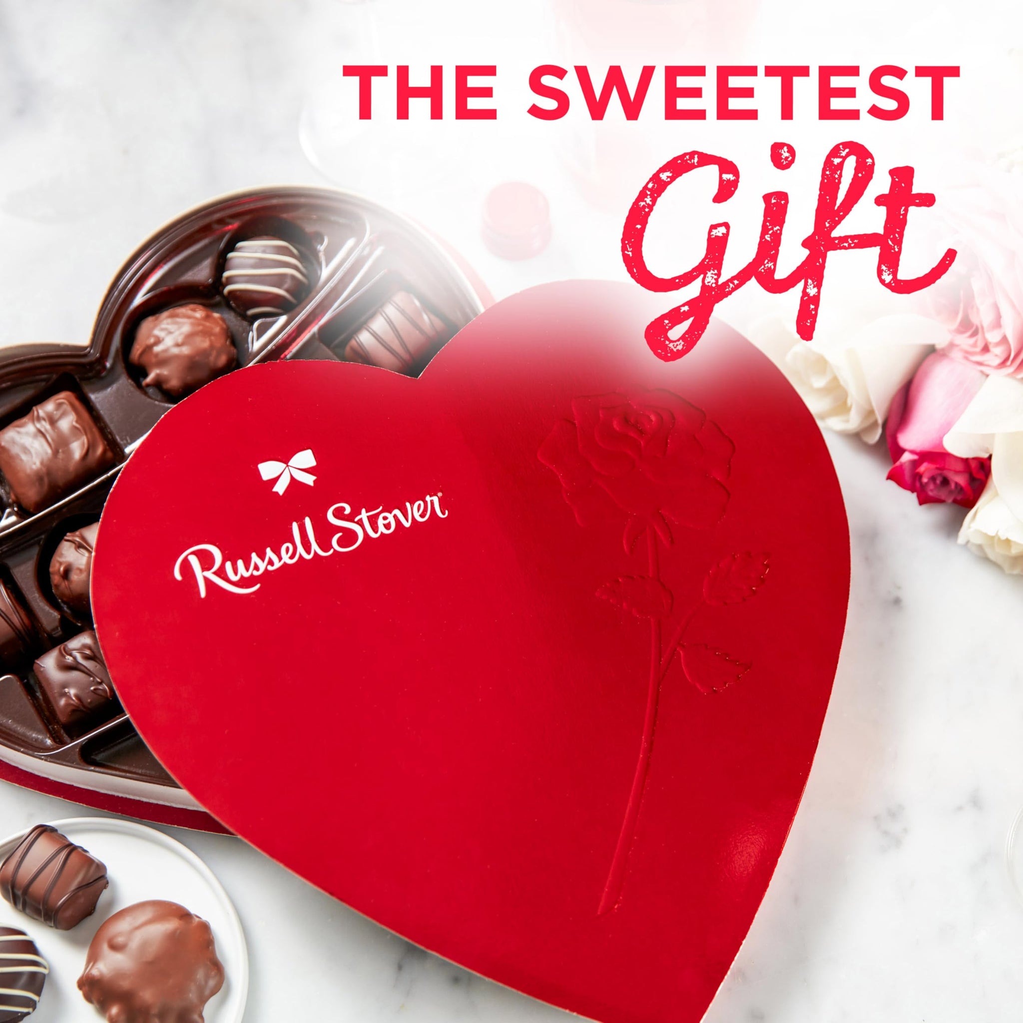 Russell Stover, Red Foil Heart, 10 Ounce - Chocolate Gift Box for Valentine's Day, Mother's Day, Anniversary and Birthdays