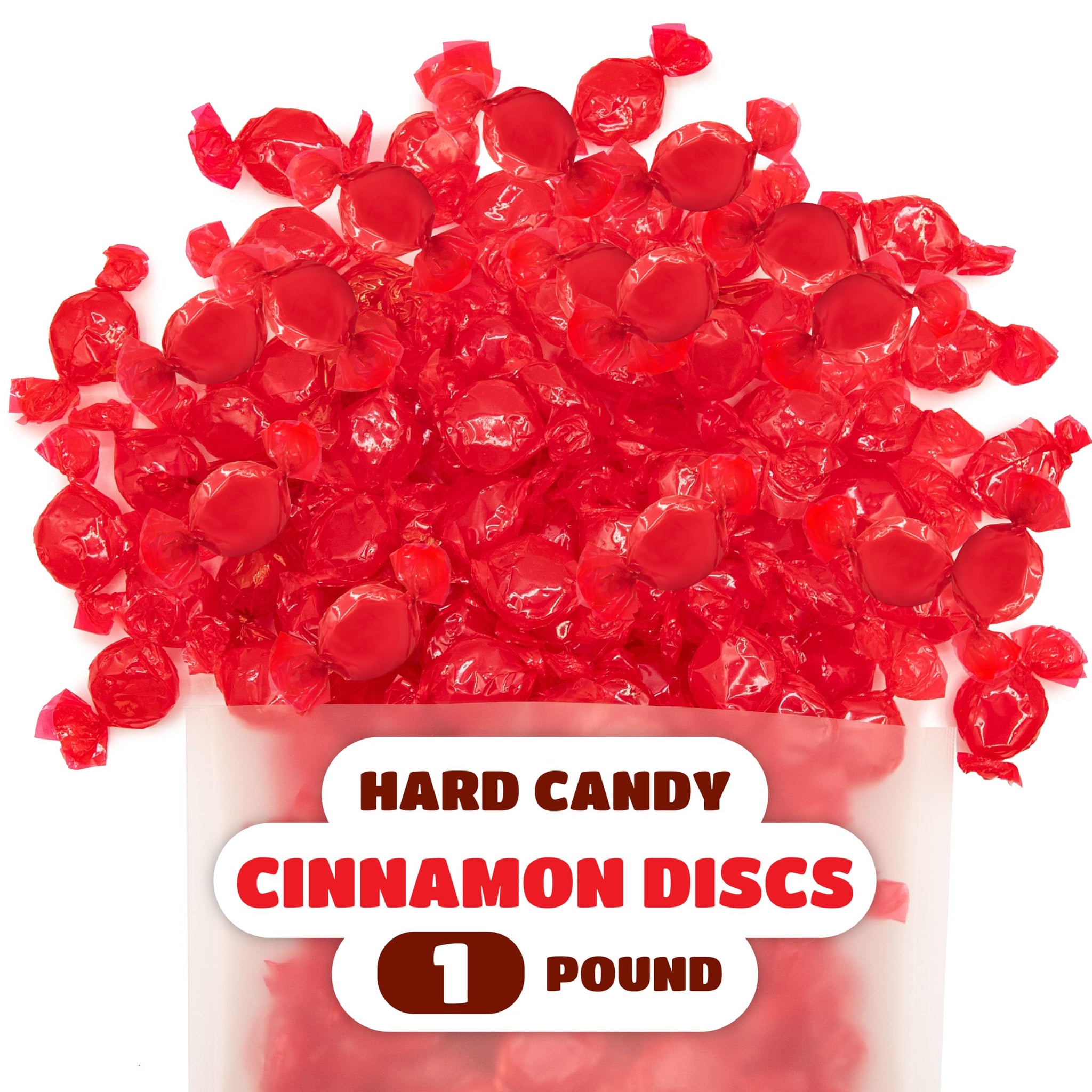 Cinnamon Discs Hard Candy - 1 Pound Pack - Cinnamon Candy - Individually Wrapped Old Fashioned Red Candies - Spicy Sweet Treats for Office Bowls