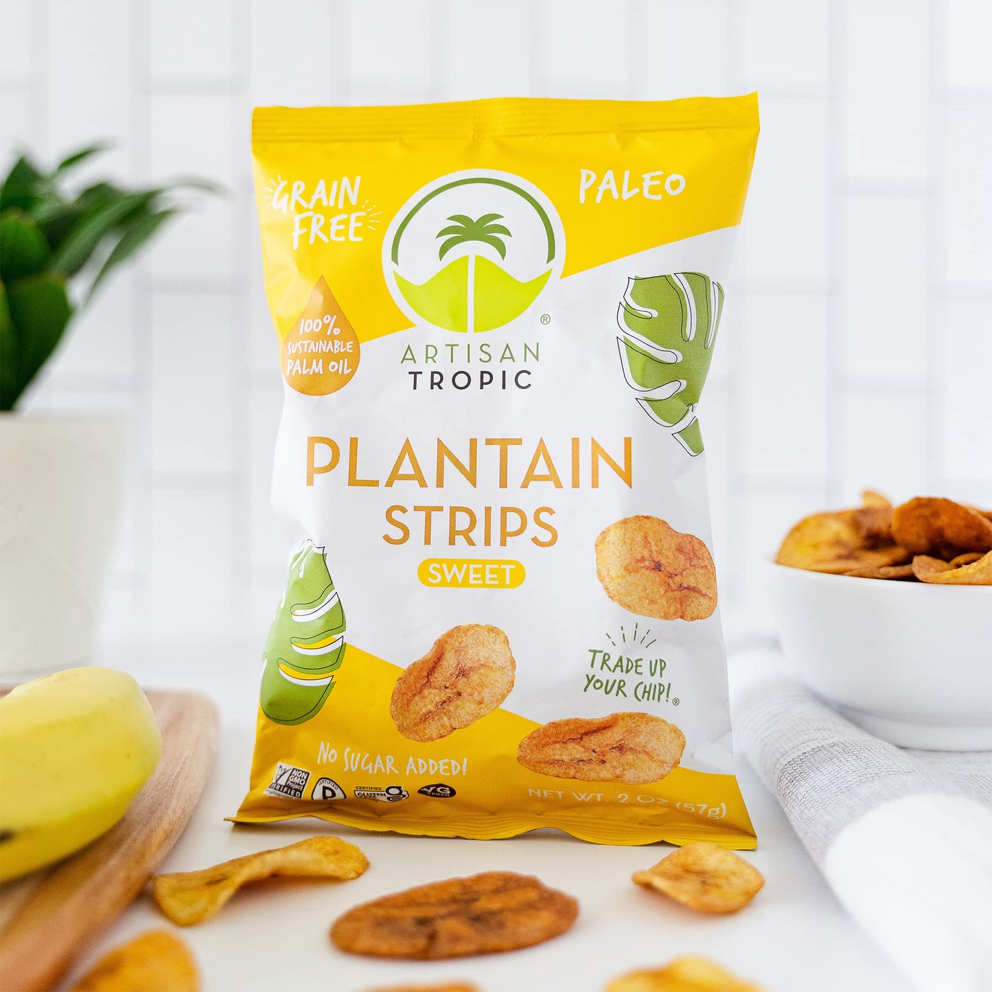 ARTISAN TROPIC Plantain Strips Naturally Sweet - 8 Pack, 2oz - Vegan, Paleo, Gluten Free Chips - Individual Bags Healthy Snacks for School, Gym, Kids