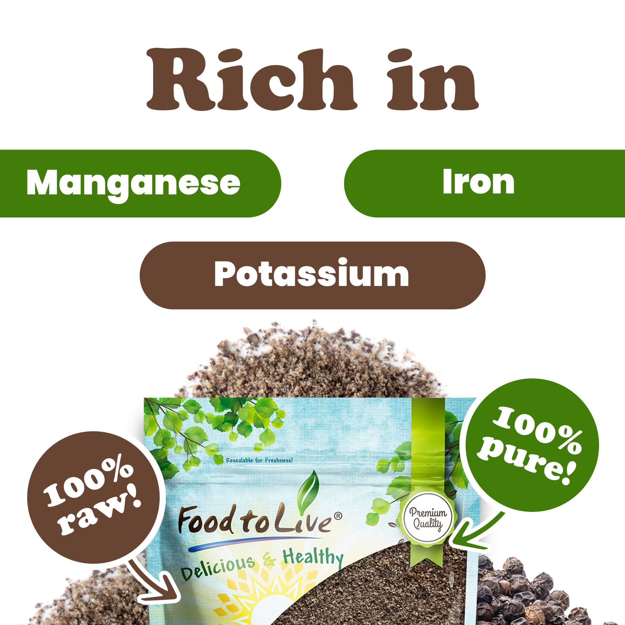 Food to Live Ground Black Pepper 4 Pounds - 100% Pure, The Essential Spice for Flavorful Cooking, Grilling & Baking, Vegan, Kosher, Bulk