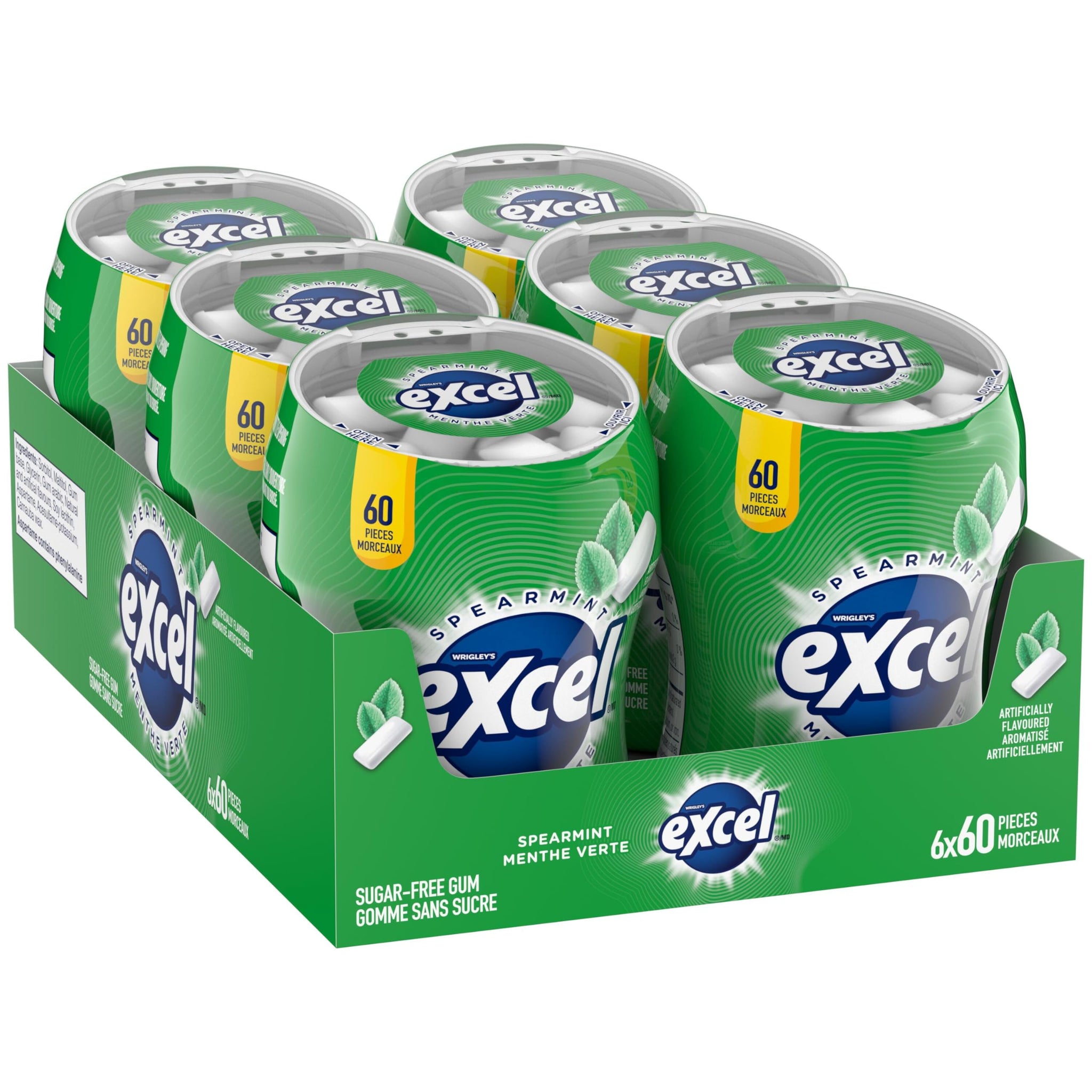 Excel Sugar-Free Gum, Spearmint, 6x60ct, 360 Pieces {Imported from Canada}