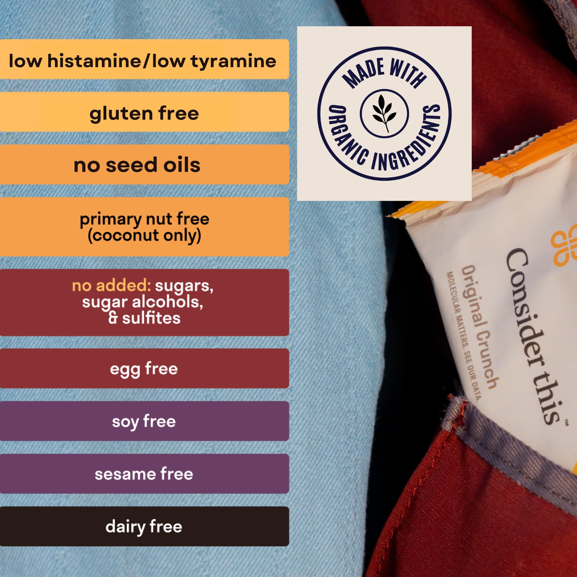 "Consider This Low Histamine Protein Bars | 8 Count | Organic Ingreds | Top 9 Allergen Free | Gluten, Nut, Seed Oil, Dairy, Egg, Sesame, Soy Free |