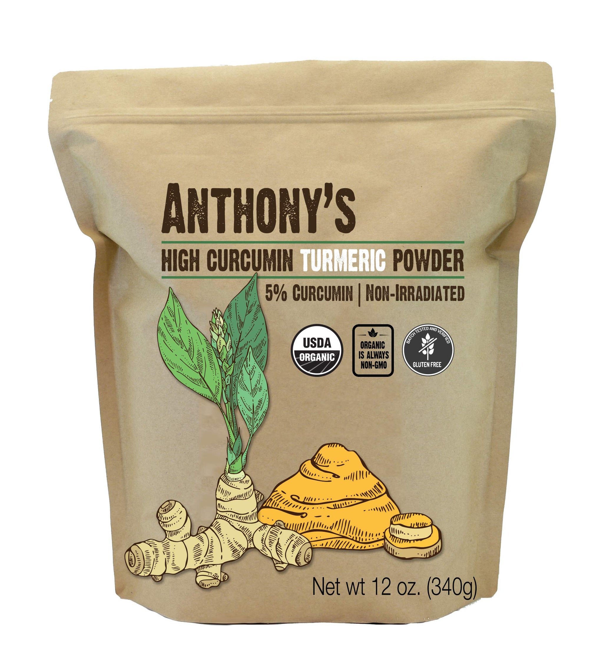 Anthony's Organic High Curcumin Turmeric Powder, 12 oz, Gluten Free, Non GMO, Non Irradiated