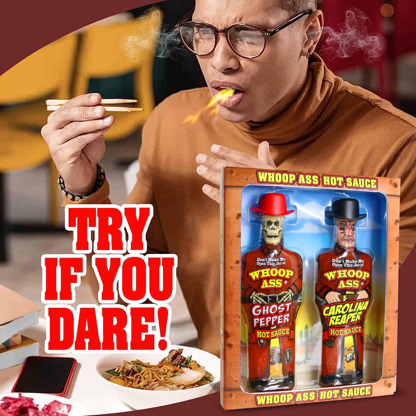 Premium Ghost Pepper Hot Sauce and Carolina Reaper Hot Sauce Gift Set - Packaged in Collectible Figurine Bottles - Perfect for Chicken Wings or a Gift