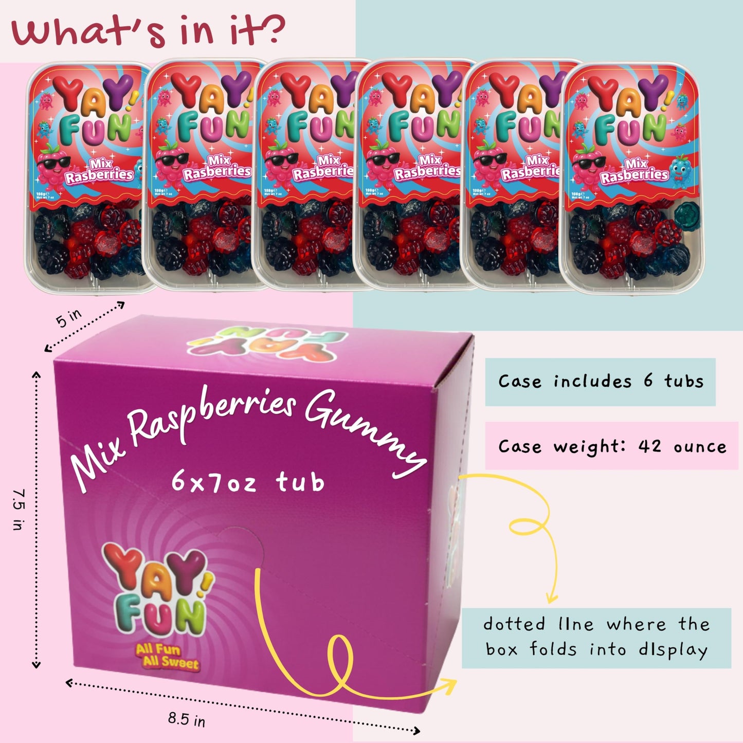 Halal Mix Raspberry Gummy | 6 Pack Bundle (6x7 oz Tubs) | Soft & Chewy Red & Blue Raspberry Gummies | Resealable Tubs in Bulk with Display Box | Halal