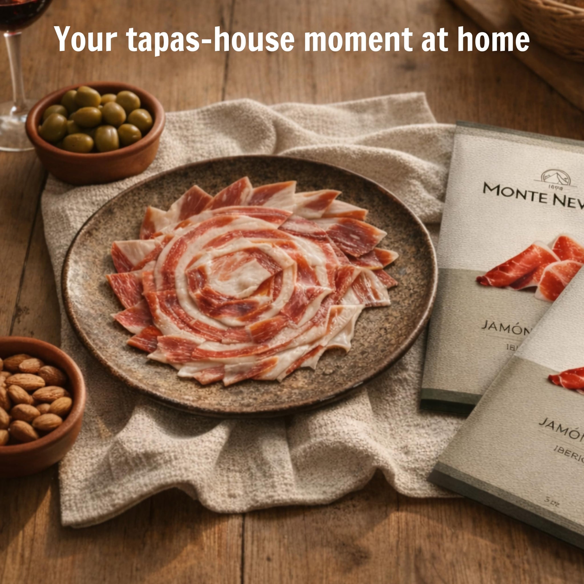 Monte Nevado Jamon Iberico Grain-Fed (Cebo) 50% Iberico - 3oz Each, Pack of 2 units, Pre-Sliced Vacuum Packed Spanish Dry-Cured Ham - Tapas