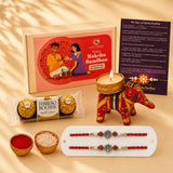 LOVENSPIRE Designer Ganesha Rakhi Gift Hamper for Brother & Bhabhi - Includes 2 Adjustable Rakhi Bracelets, Decorative Haldi Kumkum Holder