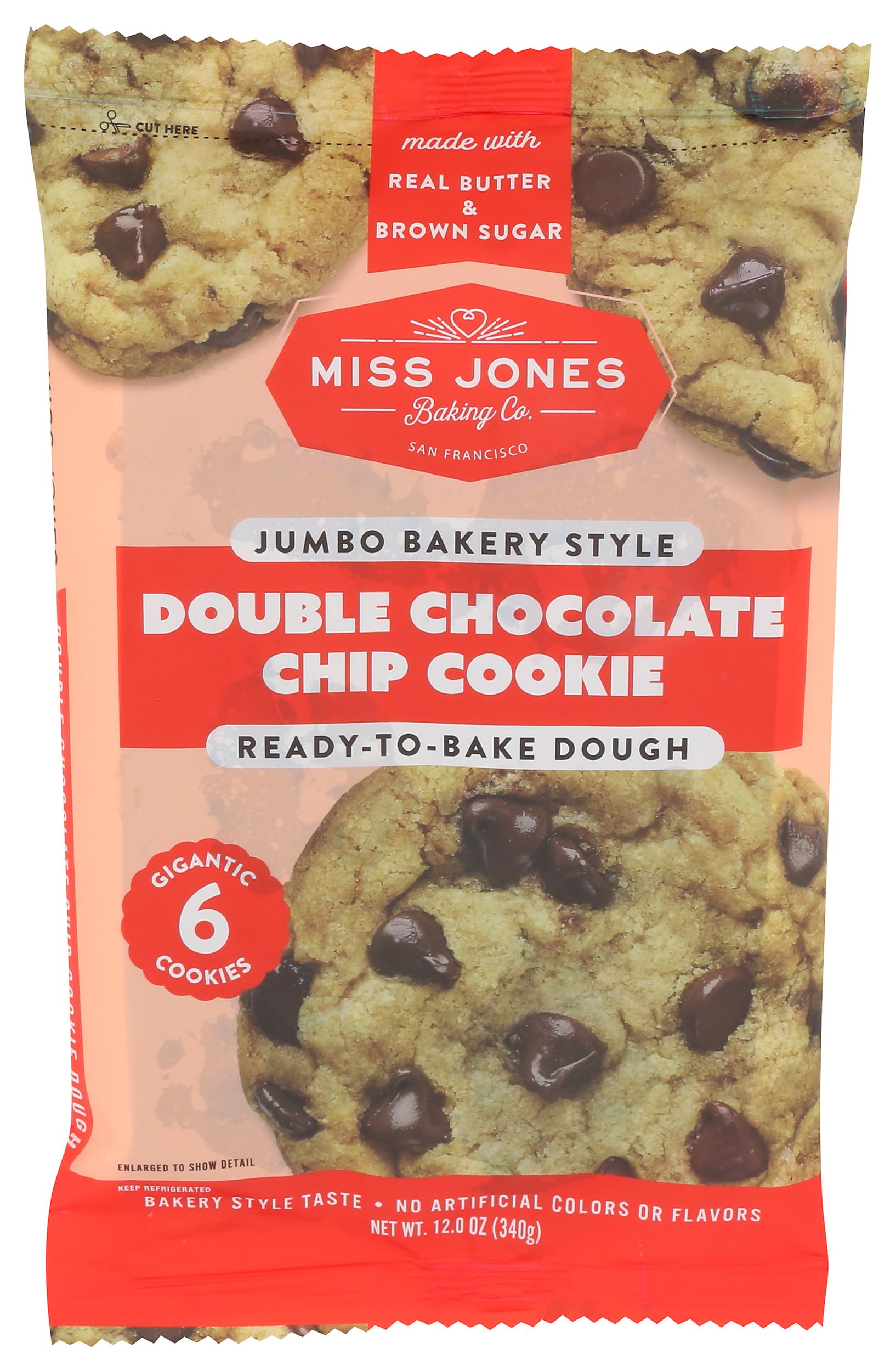 Miss Jones Baking Co Jumbo Bakery Style Double Chocolate Chip Cookie Dough, 12 OZ